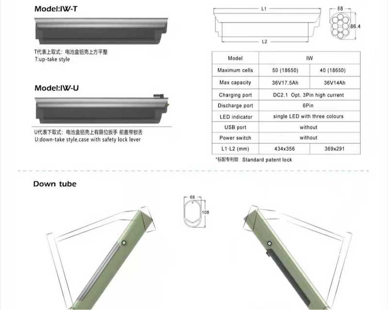 BATTERIE POUR CADRE DE VÉLO ÉLECTRIQUE