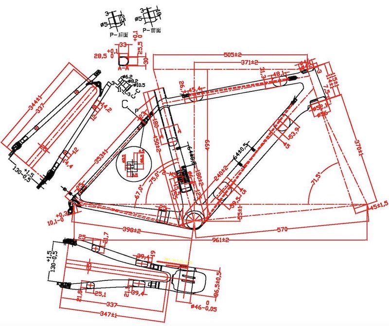 Dessin 2D des cadres de vélos de route