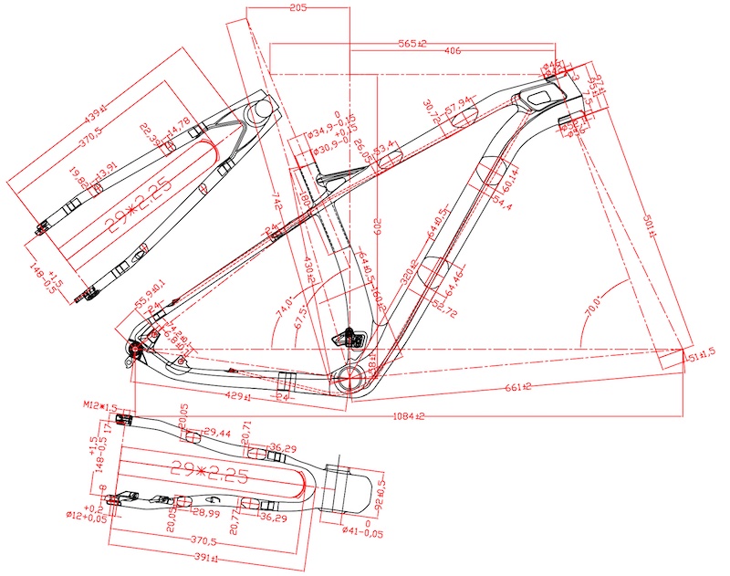 Dessin 2D CADRES de vélo VTT 29ER