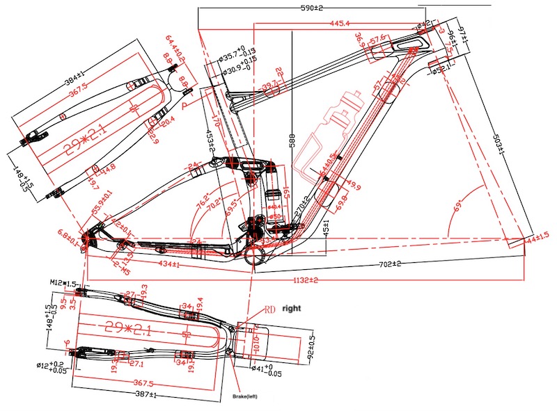 Dessin du cadre de vélo tout suspendu